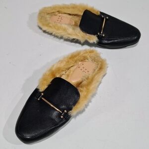 A New Day Black Faux Fur Slip On Loafers Size 7.5